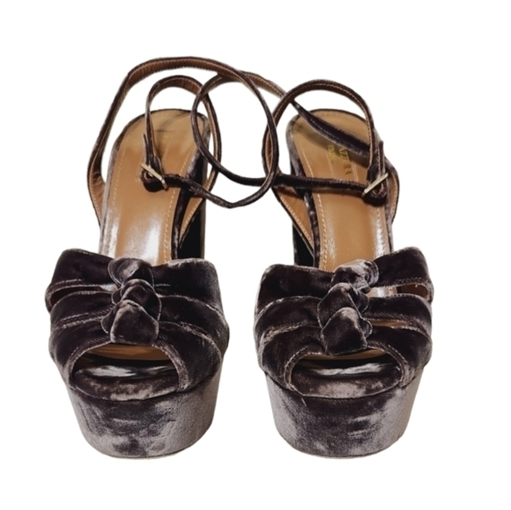 AQUAZZURA MIRA PLATFORM VELVET‎ SANDALS 8 - Picture 10 of 13